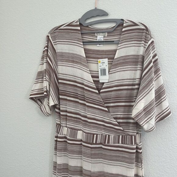 NWT L*Space Striped V Neck Jumpsuit in Tan and Mocha - Picture 2 of 6